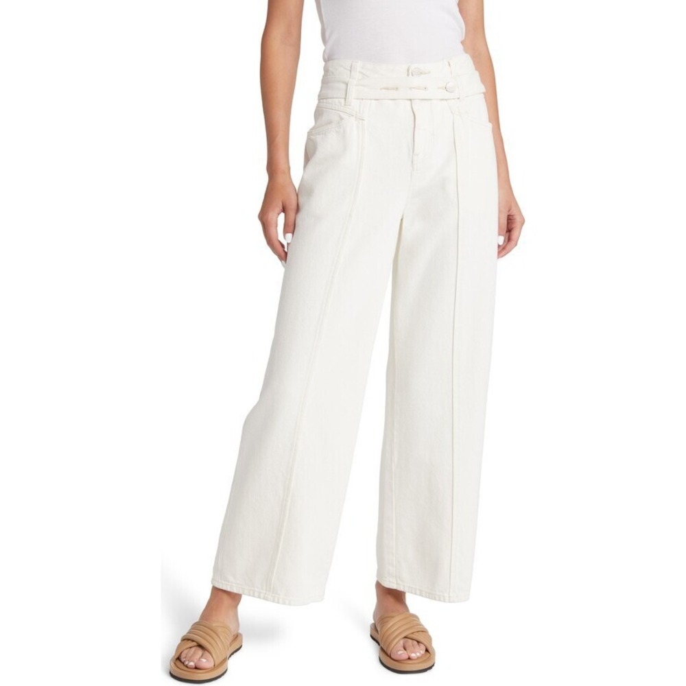 CLOSED Women's X-Press Belted High Waist Wide Leg Jeans In Cream Size 25
